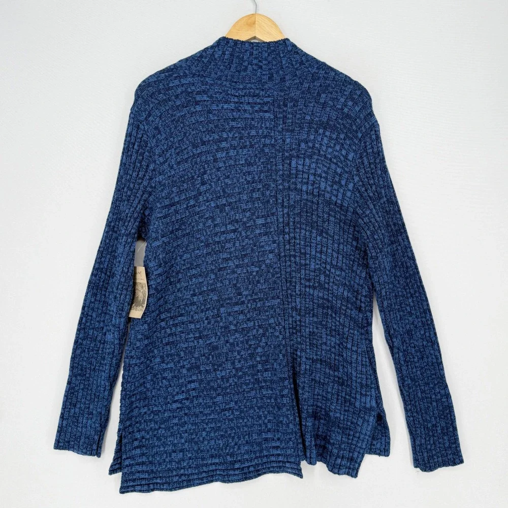 Habitat Sweater Women XL Blue Ribbed Mock Neck Lagenlook Coastal Oversized NEW